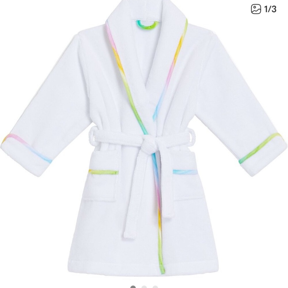 Hill House Home Baby Tiny Hotel Robe with rainbow trim